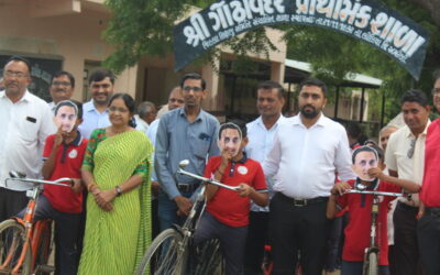 AS PART OF DR.VIKRAM SARABHAI BIRTHDAY CELEBRATION,  BICYCLE  RALLY, GODHAVADAR PRIMARY SCHOOL(GUJCSOT.DST.GOVT.OF GUJARAT)